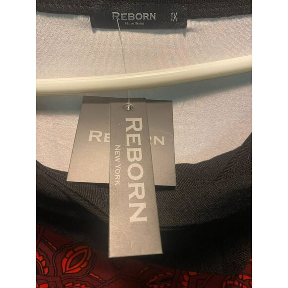 Reborn New York Womens 1X Plus Black & Red Long Sleeve Dress Tunic With Paisley - Picture 2 of 9